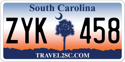 SC license plate ZYK458