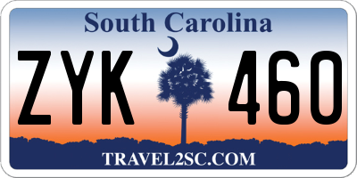 SC license plate ZYK460