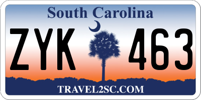 SC license plate ZYK463