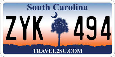 SC license plate ZYK494