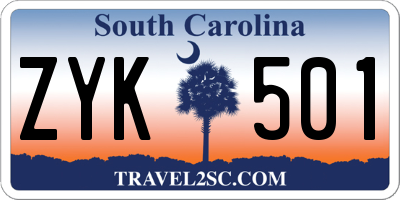 SC license plate ZYK501