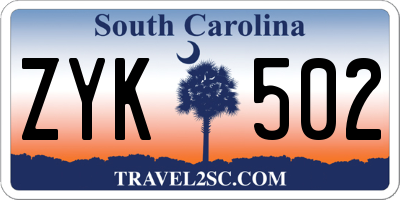 SC license plate ZYK502