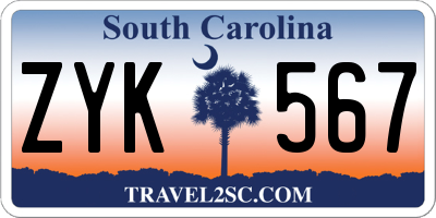 SC license plate ZYK567
