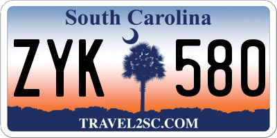 SC license plate ZYK580