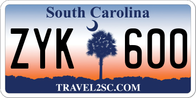 SC license plate ZYK600