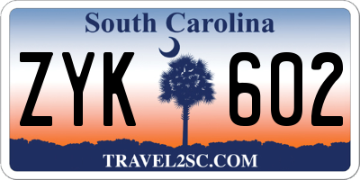 SC license plate ZYK602