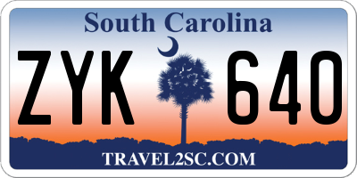 SC license plate ZYK640