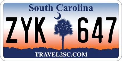 SC license plate ZYK647