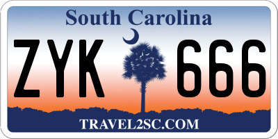 SC license plate ZYK666