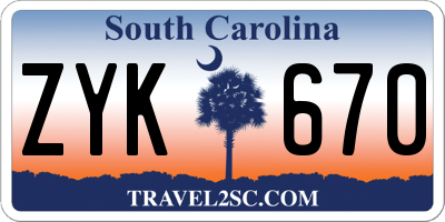 SC license plate ZYK670