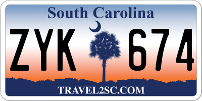 SC license plate ZYK674