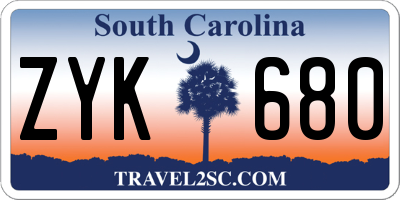 SC license plate ZYK680