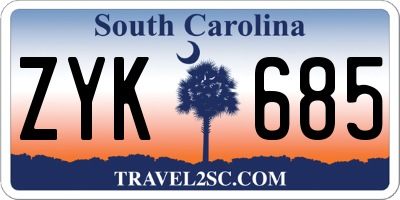 SC license plate ZYK685