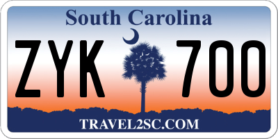 SC license plate ZYK700