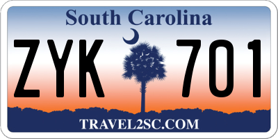 SC license plate ZYK701