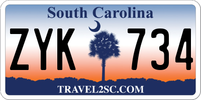 SC license plate ZYK734