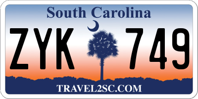 SC license plate ZYK749