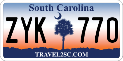 SC license plate ZYK770