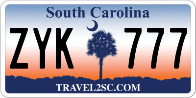 SC license plate ZYK777