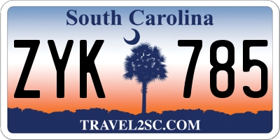 SC license plate ZYK785