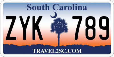 SC license plate ZYK789