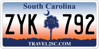 SC license plate ZYK792