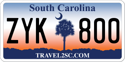 SC license plate ZYK800