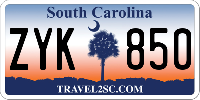 SC license plate ZYK850