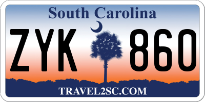 SC license plate ZYK860