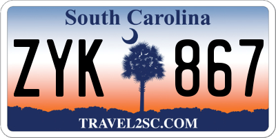 SC license plate ZYK867