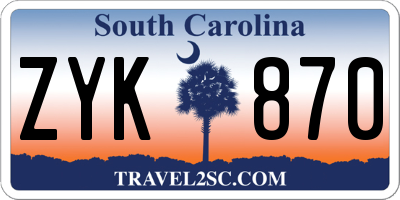 SC license plate ZYK870