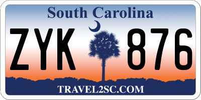 SC license plate ZYK876