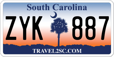 SC license plate ZYK887