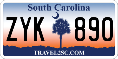 SC license plate ZYK890