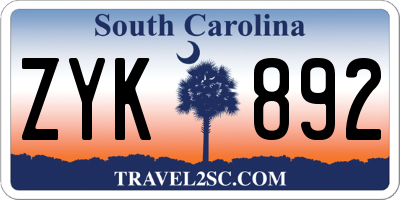 SC license plate ZYK892