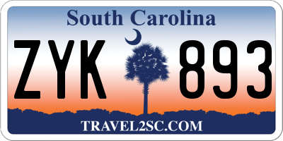 SC license plate ZYK893