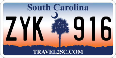 SC license plate ZYK916