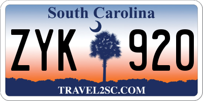 SC license plate ZYK920