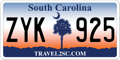 SC license plate ZYK925