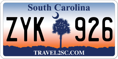 SC license plate ZYK926