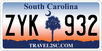 SC license plate ZYK932