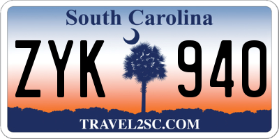 SC license plate ZYK940