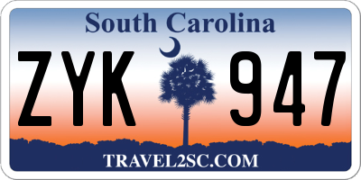 SC license plate ZYK947