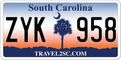 SC license plate ZYK958