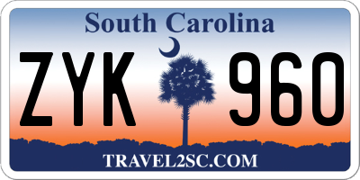 SC license plate ZYK960