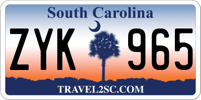 SC license plate ZYK965