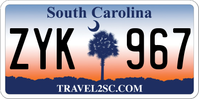 SC license plate ZYK967