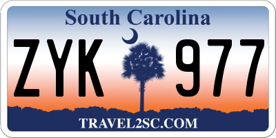 SC license plate ZYK977