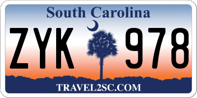 SC license plate ZYK978