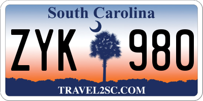 SC license plate ZYK980